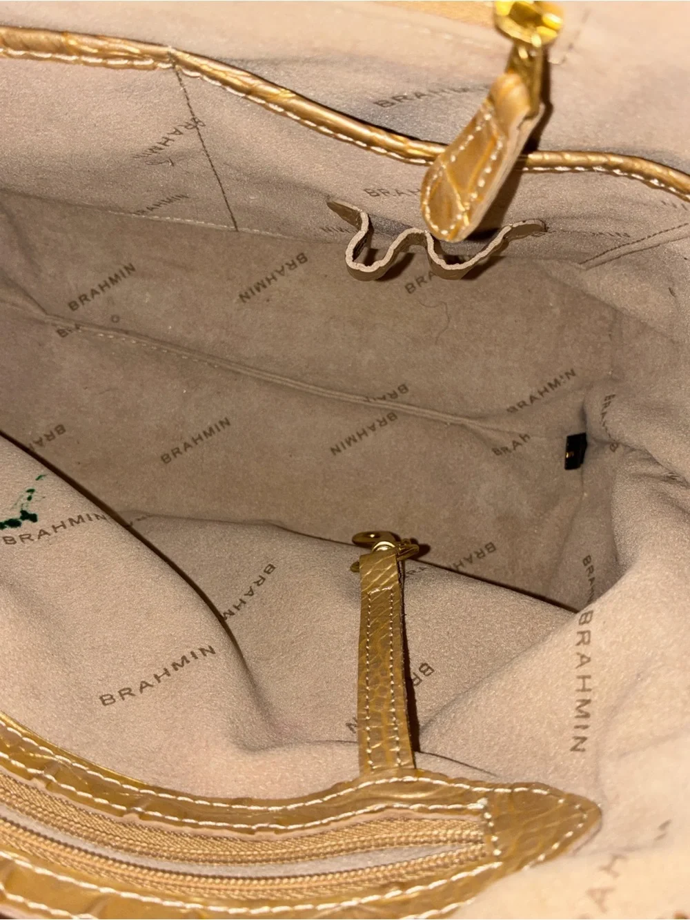 Brahmin Metallic Gold Croc-Embossed Satchel duxbury Melbourne medium M
